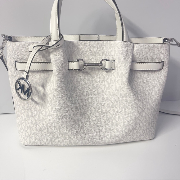 Michael Kors Carson Satchel & Wallet Set Optic White MK Signature Logo - Picture 3 of 9